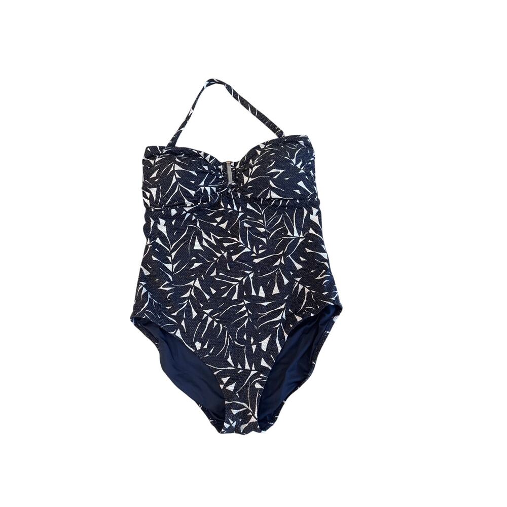 NipTuck Swim Black White Leaf Print One Piece Swimsuit US 12 Metallic Shimmer